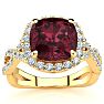 Garnet Ring: Garnet Jewelry: 3 3/4 Carat Cushion Cut Garnet and Halo Diamond Ring With Fancy Band In 14 Karat Yellow Gold Image-1