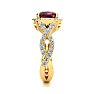 Garnet Ring: Garnet Jewelry: 3 3/4 Carat Cushion Cut Garnet and Halo Diamond Ring With Fancy Band In 14 Karat Yellow Gold Image-4