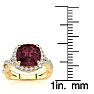 Garnet Ring: Garnet Jewelry: 3 3/4 Carat Cushion Cut Garnet and Halo Diamond Ring With Fancy Band In 14 Karat Yellow Gold Image-5