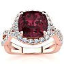 Garnet Ring: Garnet Jewelry: 3 3/4 Carat Cushion Cut Garnet and Halo Diamond Ring With Fancy Band In 14 Karat Rose Gold Image-1
