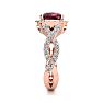 Garnet Ring: Garnet Jewelry: 3 3/4 Carat Cushion Cut Garnet and Halo Diamond Ring With Fancy Band In 14 Karat Rose Gold Image-4