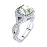 2 1/2 Carat Cushion Cut Green Amethyst and Halo Diamond Ring With Fancy Band In 14 Karat White Gold Image-2