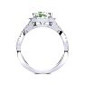 2 1/2 Carat Cushion Cut Green Amethyst and Halo Diamond Ring With Fancy Band In 14 Karat White Gold Image-4