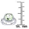 2 1/2 Carat Cushion Cut Green Amethyst and Halo Diamond Ring With Fancy Band In 14 Karat White Gold Image-6