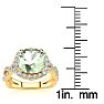 2 1/2 Carat Cushion Cut Green Amethyst and Halo Diamond Ring With Fancy Band In 14 Karat Yellow Gold Image-5