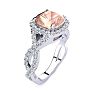 2-1/2 Carat Cushion Cut Morganite and Halo Diamond Ring With Fancy Band In 14 Karat White Gold Image-2