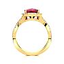 3 1/2 Carat Cushion Cut Ruby and Halo Diamond Ring With Fancy Band In 14 Karat Yellow Gold Image-3