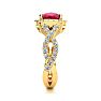3 1/2 Carat Cushion Cut Ruby and Halo Diamond Ring With Fancy Band In 14 Karat Yellow Gold Image-4