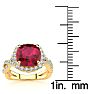 3 1/2 Carat Cushion Cut Ruby and Halo Diamond Ring With Fancy Band In 14 Karat Yellow Gold Image-5