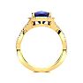 3 1/2 Carat Cushion Cut Sapphire and Halo Diamond Ring With Fancy Band In 14 Karat Yellow Gold Image-3