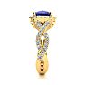 3 1/2 Carat Cushion Cut Sapphire and Halo Diamond Ring With Fancy Band In 14 Karat Yellow Gold Image-4