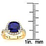 3 1/2 Carat Cushion Cut Sapphire and Halo Diamond Ring With Fancy Band In 14 Karat Yellow Gold Image-5