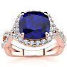 3 1/2 Carat Cushion Cut Sapphire and Halo Diamond Ring With Fancy Band In 14 Karat Rose Gold Image-1