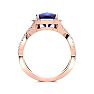 3 1/2 Carat Cushion Cut Sapphire and Halo Diamond Ring With Fancy Band In 14 Karat Rose Gold Image-3