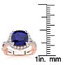 3 1/2 Carat Cushion Cut Sapphire and Halo Diamond Ring With Fancy Band In 14 Karat Rose Gold Image-5