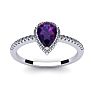 3/4 Carat Pear Shape Amethyst and Halo Diamond Ring In 14 Karat White Gold Image-1