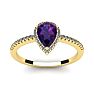 3/4 Carat Pear Shape Amethyst and Halo Diamond Ring In 14 Karat Yellow Gold Image-1