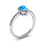 1 Carat Pear Shape Blue Topaz and Halo Diamond Ring In 14 Karat White Gold Image-2