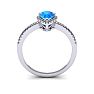 1 Carat Pear Shape Blue Topaz and Halo Diamond Ring In 14 Karat White Gold Image-4