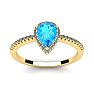 1 Carat Pear Shape Blue Topaz and Halo Diamond Ring In 14 Karat Yellow Gold Image-1