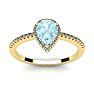 Aquamarine Ring: Aquamarine Jewelry: 3/4 Carat Pear Shape Aquamarine and Halo Diamond Ring In 14 Karat Yellow Gold Image-1