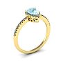 Aquamarine Ring: Aquamarine Jewelry: 3/4 Carat Pear Shape Aquamarine and Halo Diamond Ring In 14 Karat Yellow Gold Image-2