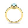 Aquamarine Ring: Aquamarine Jewelry: 3/4 Carat Pear Shape Aquamarine and Halo Diamond Ring In 14 Karat Yellow Gold Image-4
