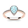 Aquamarine Ring: Aquamarine Jewelry: 3/4 Carat Pear Shape Aquamarine and Halo Diamond Ring In 14 Karat Rose Gold Image-1