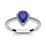 1 Carat Pear Shape Tanzanite and Halo Diamond Ring In 14 Karat White Gold Image-1