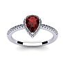 Garnet Ring: Garnet Jewelry: 1 Carat Pear Shape Garnet and Halo Diamond Ring In 14 Karat White Gold Image-1