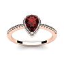 Garnet Ring: Garnet Jewelry: 1 Carat Pear Shape Garnet and Halo Diamond Ring In 14 Karat Rose Gold Image-1