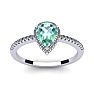 3/4 Carat Pear Shape Green Amethyst and Halo Diamond Ring In 14 Karat White Gold Image-1