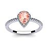 3/4 Carat Pear Shape Morganite and Halo Diamond Ring In 14 Karat White Gold Image-1