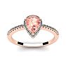 3/4 Carat Pear Shape Morganite and Halo Diamond Ring In 14 Karat Rose Gold