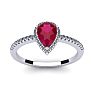 1 Carat Pear Shape Ruby and Halo Diamond Ring In 14 Karat White Gold Image-1
