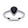 1 Carat Pear Shape Sapphire and Halo Diamond Ring In 14 Karat White Gold Image-1
