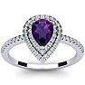1 Carat Pear Shape Amethyst and Double Halo Diamond Ring In 14 Karat White Gold Image-1