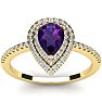 1 Carat Pear Shape Amethyst and Double Halo Diamond Ring In 14 Karat Yellow Gold Image-1