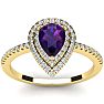 1 Carat Pear Shape Amethyst and Double Halo Diamond Ring In 14 Karat Yellow Gold Image-1
