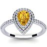 1 Carat Pear Shape Citrine and Double Halo Diamond Ring In 14 Karat White Gold Image-1
