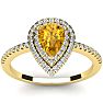 1 Carat Pear Shape Citrine and Double Halo Diamond Ring In 14 Karat Yellow Gold Image-1