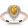1 Carat Pear Shape Citrine and Double Halo Diamond Ring In 14 Karat Rose Gold Image-1