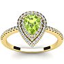 1 Carat Pear Shape Peridot and Double Halo Diamond Ring In 14 Karat Yellow Gold Image-1