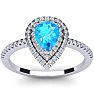 1 1/5 Carat Pear Shape Blue Topaz and Double Halo Diamond Ring In 14 Karat White Gold Image-1