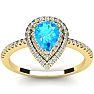 1 1/5 Carat Pear Shape Blue Topaz and Double Halo Diamond Ring In 14 Karat Yellow Gold Image-1