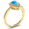 1 1/5 Carat Pear Shape Blue Topaz and Double Halo Diamond Ring In 14 Karat Yellow Gold Image-2