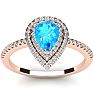 1 1/5 Carat Pear Shape Blue Topaz and Double Halo Diamond Ring In 14 Karat Rose Gold Image-1