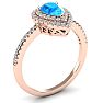 1 1/5 Carat Pear Shape Blue Topaz and Double Halo Diamond Ring In 14 Karat Rose Gold Image-2
