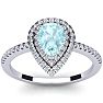 Aquamarine Ring: Aquamarine Jewelry: 1 Carat Pear Shape Aquamarine and Double Halo Diamond Ring In 14 Karat White Gold Image-1