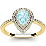 Aquamarine Ring: Aquamarine Jewelry: 1 Carat Pear Shape Aquamarine and Double Halo Diamond Ring In 14 Karat Yellow Gold Image-1